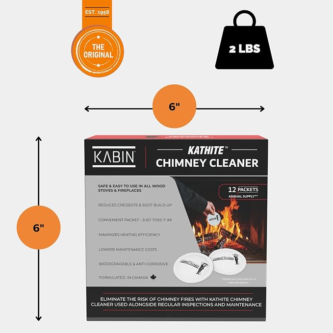 KABIN KATHITE Creosote Concentrate Buster - Triple Power Remover Packets - Fireplace Cleaner & Chimney Sweeping Kit, Premium Creosote & Soot Remover, Case of 12 Toss-In Packets