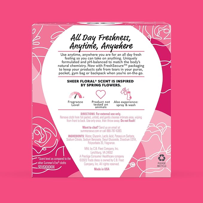 Summer's Eve Sheer Floral Feminine Wipes, Gentle pH-Balanced Formula Helps Control Vaginal Odor, Individually Wrapped Wipes, 12 Count (Pack of 5)