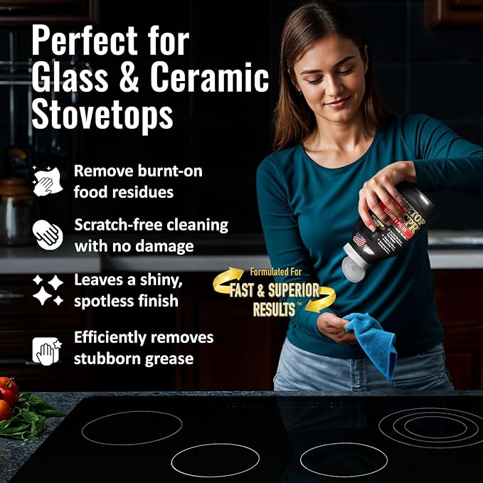 Stovetop CPR 2-in-1 Glass Stovetop Cleaner and Glass Polish (18oz) - Ceramic Top Stove Cleaner, Oven Top, Cooktop, Electric Stove Ceramic