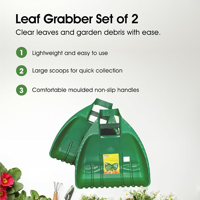 Whitefurze Leaf Grabber Garden Scoops for Removal of Leaves, Grass, Hedge Clippings and Mulching, Green