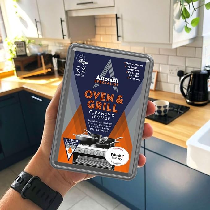 Astonish Specialist Oven & Grill Cleaner & Sponge, 250g – Heavy Duty Degreaser Paste with Orange Oil – Restores Shine to Ovens, Grills & Racks – No Harsh Chemicals, 3 Pack