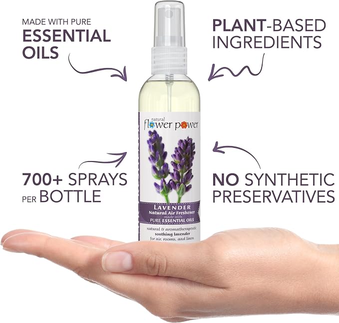 Natural Flower Power Air Freshener Spray - Odor Eliminator with Essential Oils for the Home, Car & Fabric - Cruelty Free & Vegan - 2 Pack with Lavender and Lemongrass - 2 x 4 oz