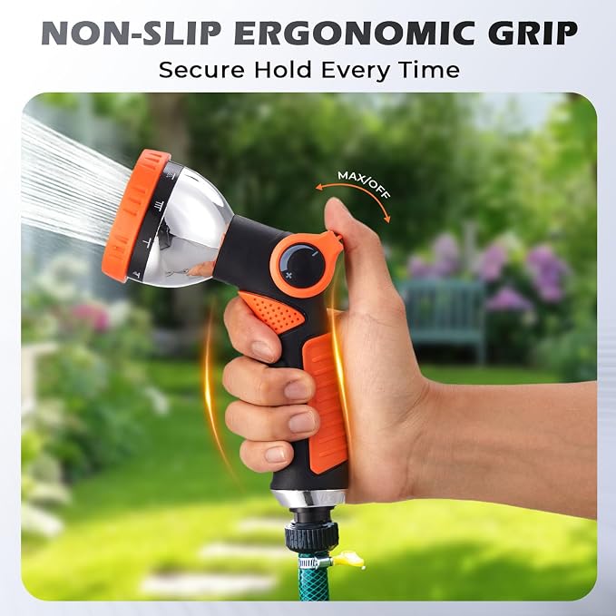 Garden Hose Nozzle High Pressure Leak Proof Spray Water Hose Nozzle Sprayer | Thumb Control 10 Spray Patterns On Off Valve Non-Slip Grip Hose Sprayer Nozzle for Plants & Lawns Watering,Car&Pet Washing