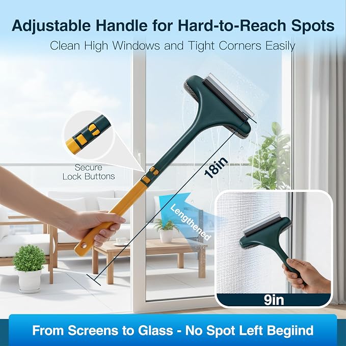 Window Mesh Screen Cleaner Brush 2 in 1 Double Sided Cleaning Tool Kit Outdoor Squeegee Washer for Glass Scrubber Multifunctional Wet & Dry Long Limpiador De Ventanas De Vidrio Scraper