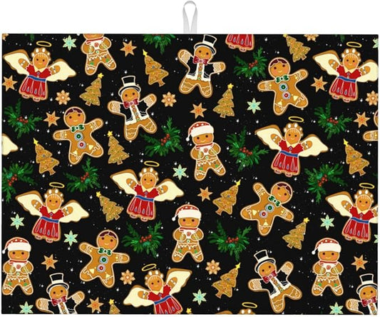 Christmas Gingerbread Dish Drying Mat for Kitchen Counter Cute Kitchen Christmas Dish Mat Microfiber Kitchen Countertop Absorbent Reversible Drainer Rack Pad