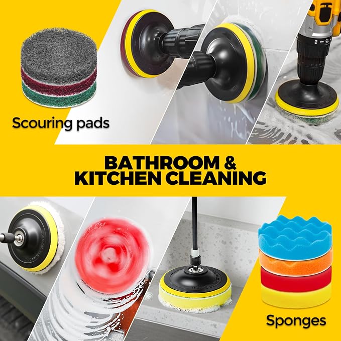 Holikme 22Pack Drill Brush Attachments Set, Scrub Pads & Sponge, Buffing Pads, Power Scrubber Brush, Car Polishing Pad Kit,Wax Applicator Pad,Car Cleaning Kit，Cleaning Supplies，Masonry Brushes,Black | Buffing Sponges, Nylon Grout Tools, Microfiber Wax ...