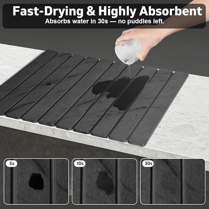 2 PCS Stone Dish Drying Mat for Kitchen Counter, 24"×16" Dark Gray, Fast Drying Collapsible Dish Drying Mat, Eco-Friendly Absorbent Diatomaceous Earth Mats for Match Countertop ( 24"×16" & 8"x4")