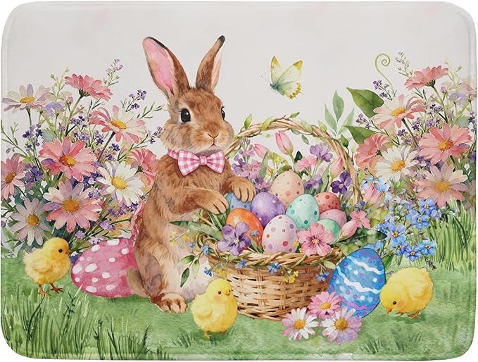Easter Rabbit Eggs Dish Drying Mat for Kitchen Counter 18x24 Inch Spring Flowers Large Microfiber Dish Drainer Rack Mats