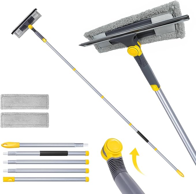 Masthome 77" Squeegee for Window Cleaning | 2-in-1 Window Cleaning Kit, 180° Lockable Rotating Head, Adjustable Pole for High Window