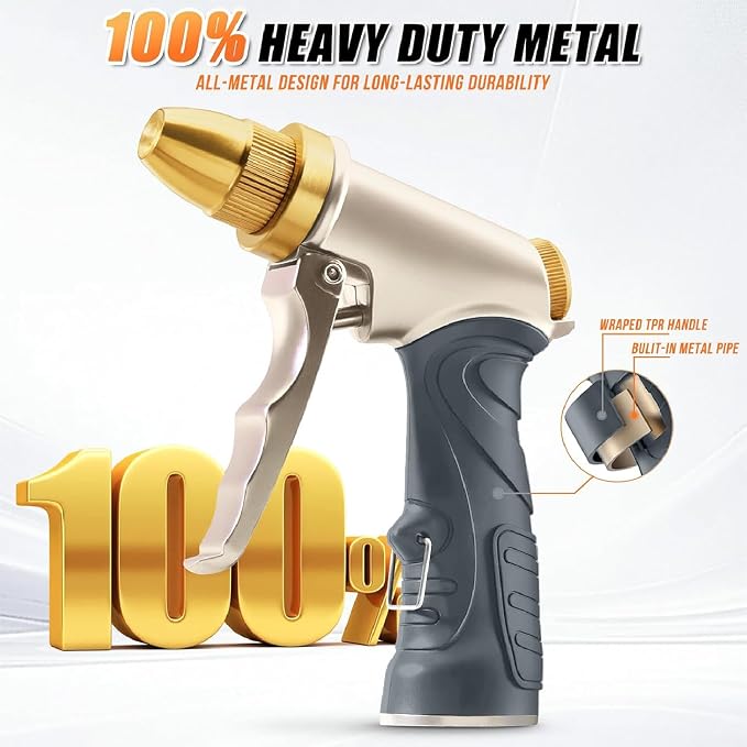Hose Nozzle, 100% Heavy Duty Metal Garden Hose Spray Nozzle, Full Brass Nozzle High Pressure Water Hose Nozzles with Adjustable Spray Patterns for Watering Plants, Car Washing, and Pet Showering | Nozzle High Pressure Water Hose Nozzles with Adjustable...