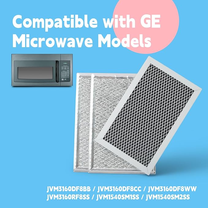 Microwave Grease and Charcoal Filter Set Compatible with GE JVM3160DF8BB JVM3160DF8CC JVM3160DF8WW JVM3160RF8SS JVM1540SM1SS JVM1540SM2SS Microwave Maintenance Kit, Set of 3
