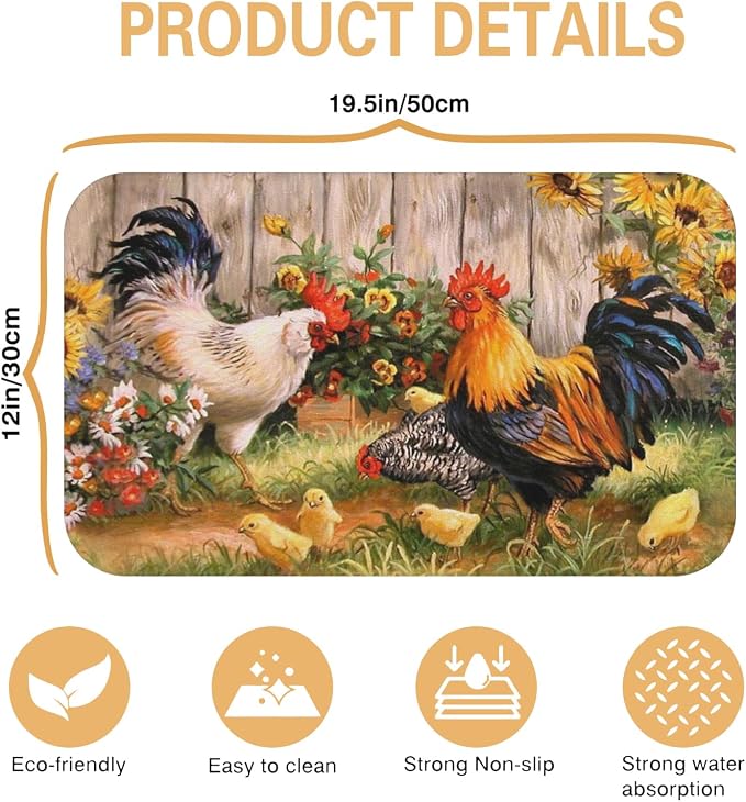 Kitchen Countertop Dish Drying Mat,Super Absorbent Coffee Bar Mat for Maker Espresso Machine, Anti-Slip Accessories for Kitchen Countertops 19x12 Inch