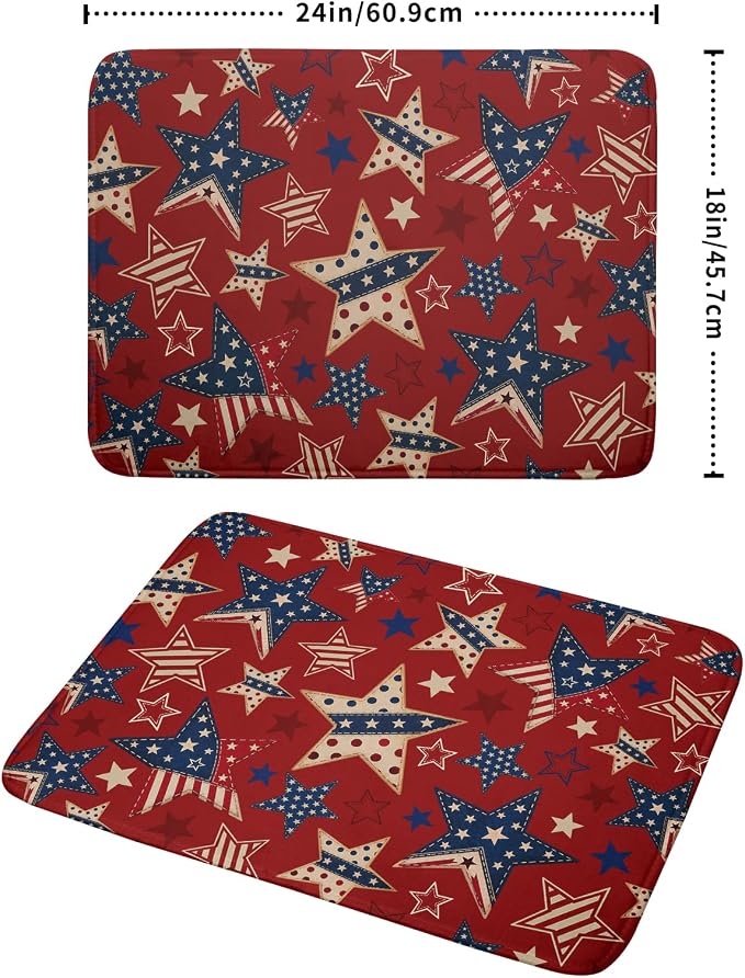 4th of July Dish Drying Mat for Kitchen Counter Patriotic Red Absorbent Dishes Dryer Pad 18 x 24 in