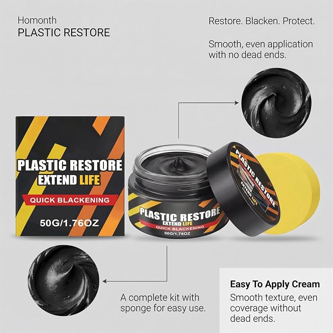 Car Trim Restorer 50g Coating with Sponge | Black Trim Restorer Automotive for Vehicle Interior Exterior Tire Headlight Engine Wheel Window Dash
