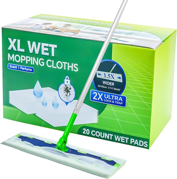 20 Count X-Large Wet Pad Refills for Swiffer Sweeper XL Mop | Disposable Multi-Surface XL Wet Wipes Mopping Pads Refill for Floor Cleaning.（Only pads, not including mop）