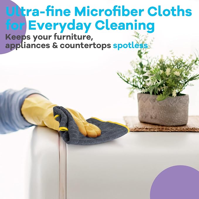 Airlab Glass Polishing Streak Free Miracle Cleaning Cloth, Grey-Yellow Blue | Lint Free Microfiber Cleaning Rags for Glasses Kitchen Dish Mirrors Easy Clean, 12 x 12 Inches, Pack of 6