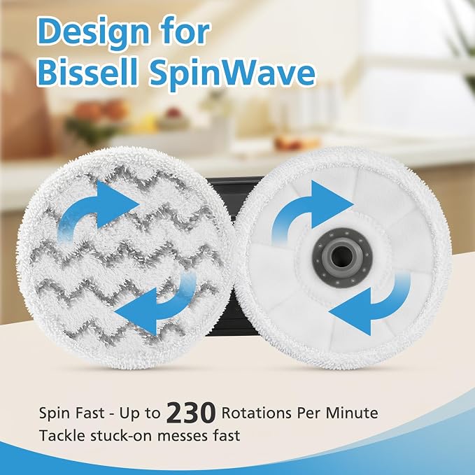 3897A 3712 Pads for Bissell SpinWave SmartSteam Scrubbing Steam Mop, 6 Pack | ONLY for 3897A / 3712 Model, Washable & Reuseable Mop Refill Head Pads for Rotating Steam Cleaner