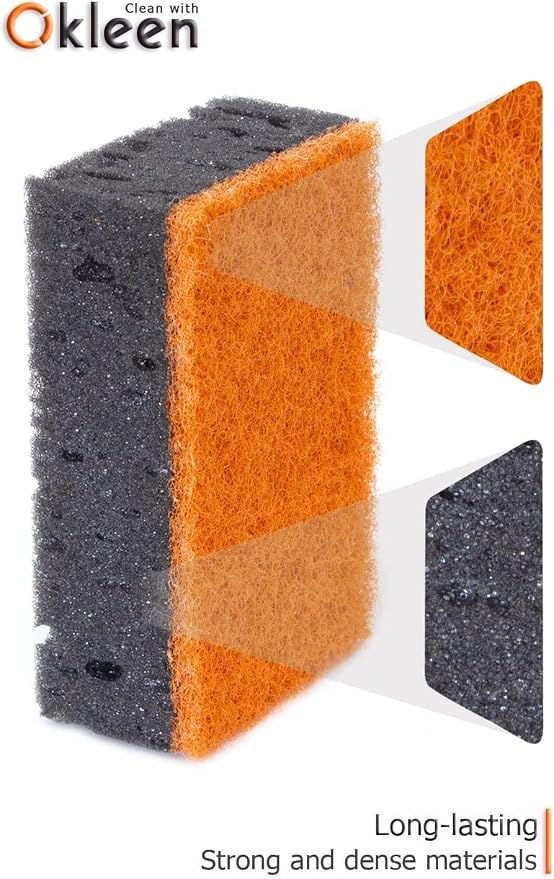 Black & Orange Multi Use Scrub Sponges. Made in Europe. 9 Pack, 4.3x2.8x1.4 inches. Heavy Duty and Non Scratch Fiber. Odorless Durable and Delicate Scrubber. Halloween Edition