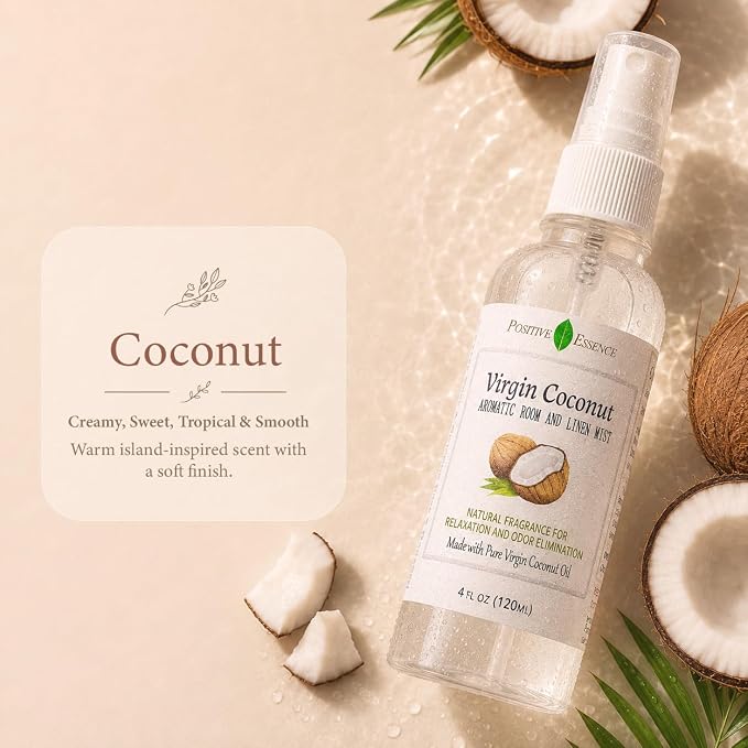 Virgin Coconut Linen and Room Spray, Natural Aromatic Mist Made with Pure Virgin Coconut Oil, Relax Your Body & Mind, Perfect as a Bathroom Air Freshener Odor Eliminator