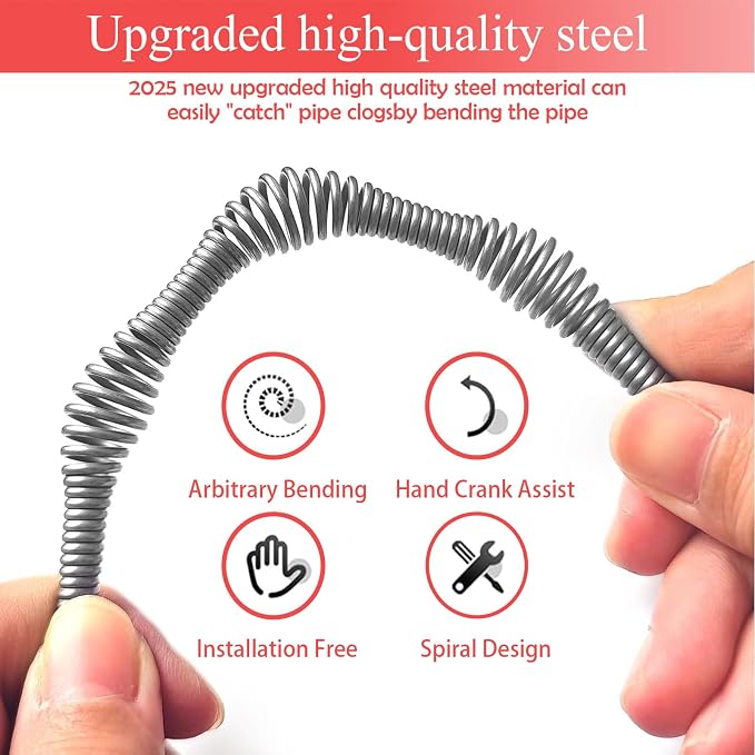 Drain Snake Auger 33 Ft, Plumbing Snake Drain Hair Clog Removal Tool, Heavy Duty Snake Auger, Sink Unclogger Drain Cleaner Tool for Bathroom Kitchen Tub Shower Drain Clog Remover with Gloves