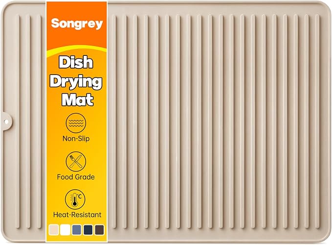 Songrey 24" x 18" Silicone Dish Drying Mat, Kitchen Counter Drying Pad for Sink Dishes or Under Rack, Multi-Use as Heat Resistant Trivet, Coffee Bar Mat