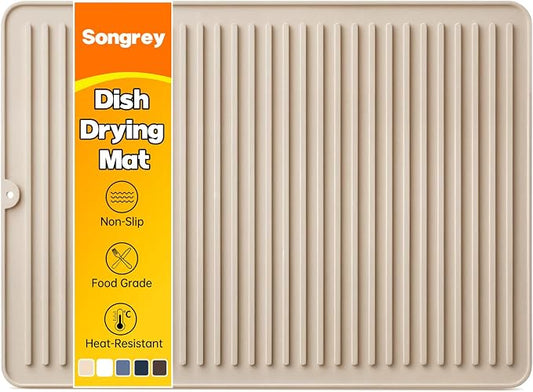 Songrey 24" x 18" Silicone Dish Drying Mat, Kitchen Counter Drying Pad for Sink Dishes or Under Rack, Multi-Use as Heat Resistant Trivet, Coffee Bar Mat