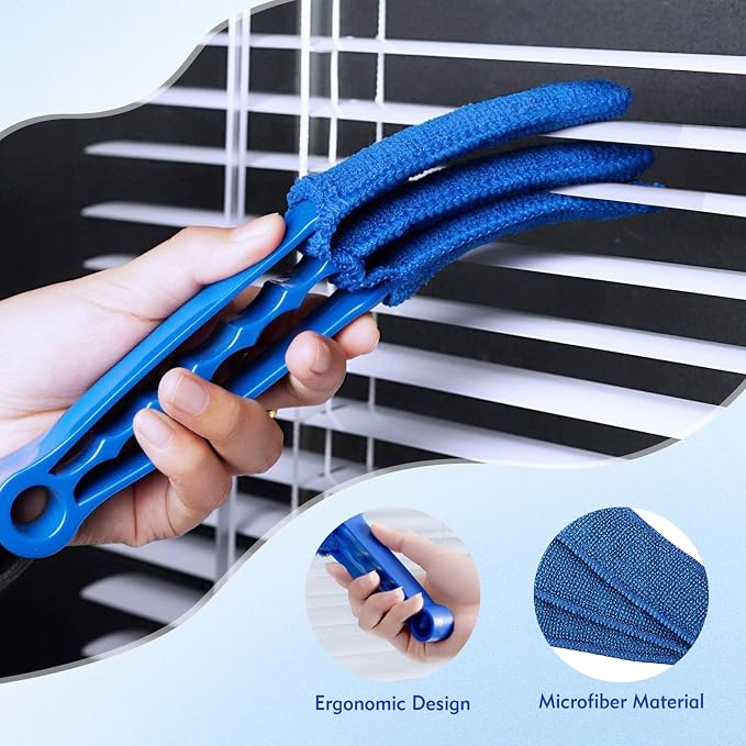 Window Blind Cleaner Duster Tool | 2 Pack with 6 Reusable Sleeves, Handheld Mini Blinds Cleaner for Venetian Blinds, Shutters and Jalousie Dust Removal