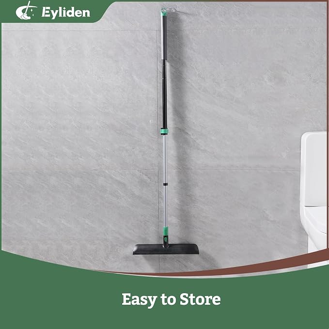 Eyliden Floor Scrub Brush, 15-inch Wide, 55" Long Handle, Deck Scrubber | 2-in-1 Stiff Bristles and Rubber Squeegee, 45° Angle Head, Telescoping Handle, for Bathroom Shower Kitchen Patio Garage