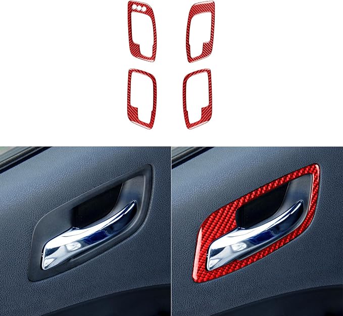 Door Handle Trim Fit for Dodge Charger/Chrysler 300 2011-2023 | Real Carbon Fiber | Accessories | Door Handle Surround Trim Stickers | Anti-scratch | Self-adhesive | Red
