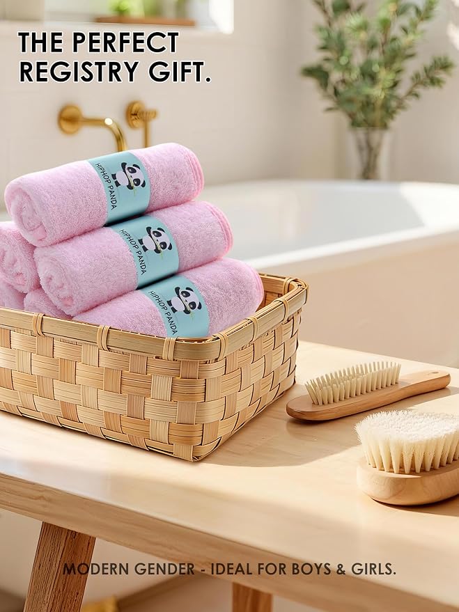 HIPHOP PANDA Baby Washcloths, Rayon Made from Bamboo - 2 Layer Ultra Soft Absorbent Newborn Bath Face Towel - Reusable Baby Wipes for Delicate Skin - Pink, 6 Pack