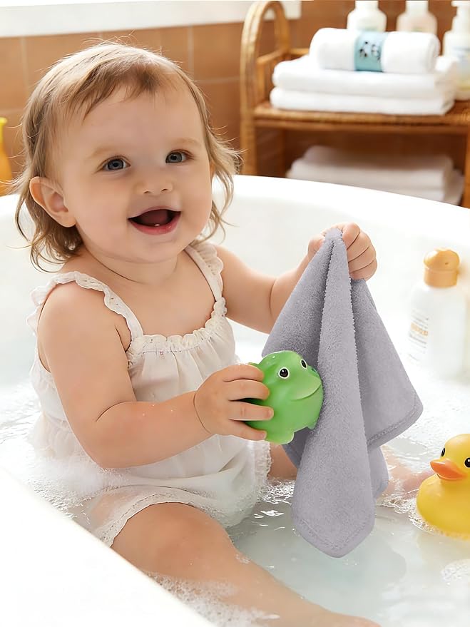 HIPHOP PANDA Baby Washcloths, Rayon Made from Bamboo - 2 Layer Ultra Soft Absorbent Newborn Bath Face Towel - Reusable Baby Wipes for Delicate Skin - Grey, 6 Pack