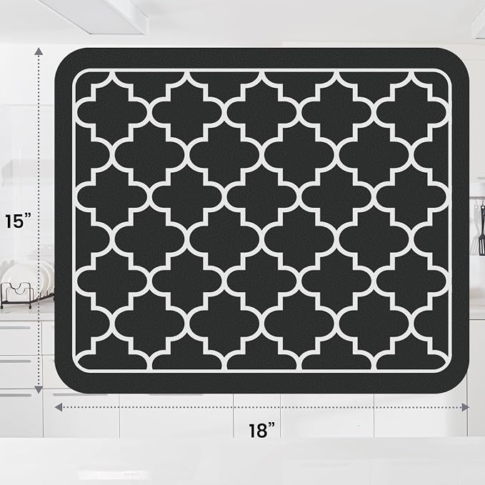 WISELIFE Dish Drying Mat Super Absorbent Drying Mat Large Dish Drying Mats for Kitchen Counter Easy Clean Dish Mat Kitchen Drying Mat15"x 18" Stylish Black