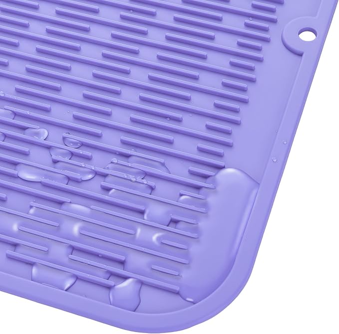 MicoYang Silicone Dish Drying Mat for Multiple Usage,Easy clean,Eco-friendly,Heat-resistant Silicone Mat for Kitchen Counter or Sink,Refrigerator or Drawer Liner Light Purple XL 18 inches x 16 inches