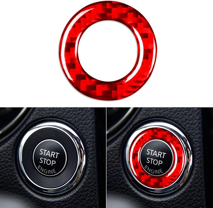 Red Real Carbon Fiber Trim for Nissan Rogue Accessories | for 2014-2020 / Rogue Sport 2017-2022 Engine Ignition Key Ring Start&Stop Sticker Interior Thick Overlay Decal