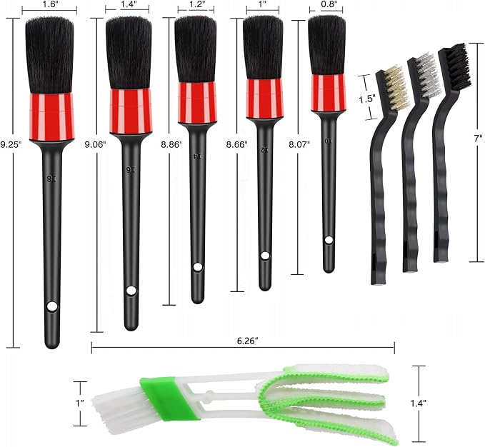 HMPLL 10pcs Auto Car Detailing Brush Set Car Interior Cleaning Kit | Includes 5 Boar Hair Detail Brush,3 Wire Brush, 2 Air Vent Brush for Cleaning Car Interior Exterior, Dashboard Leather Wheel