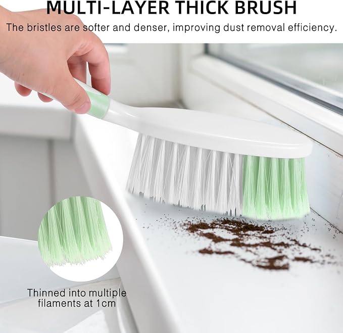 NACENA Dust Pan and Brush Set, Large Hand Broom and Dustpan Set Large Brush and Dustpan Set for Camping Broom and Dustpan Combo for Daily Cleaning Pet Hair Office Home Car, Light & Green