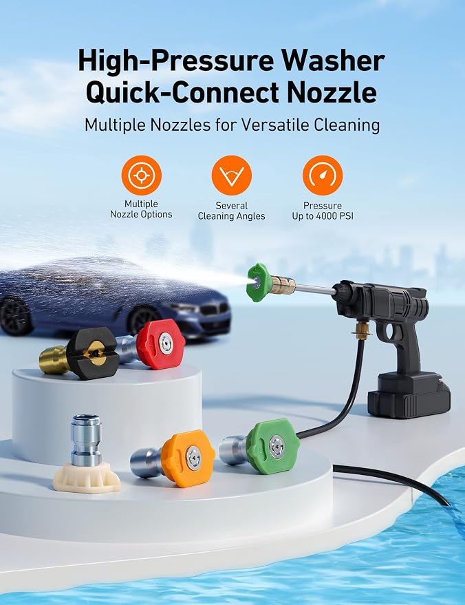 AstroAI Pressure Washer Nozzle Tips 5-Pack, 5 Angles, 1/4” Quick Connect | 0°, 15°, 25°, 40°, and Soap Spray Options, 1/4” Quick Connector, 2.5 GPM Nozzle Size, Fit Most Pressure Washers, 5000 PSI
