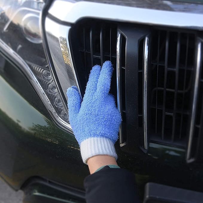 MIG4U Microfiber Dusting Gloves House Cleaning Glove for Blinds, Windows, Shutters, Furniture, and Car, Reusable Lint-Free Blue 1 Pair S/M