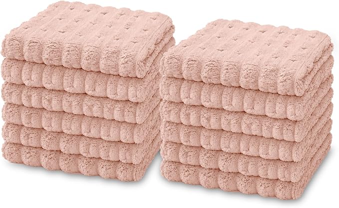 kimteny Microfiber Dish Cloths for Kitchen, 12 Pack 12 x 12 Inch Coral Velvet Kitchen Cleaning Cloths, Absorbent Reusable Non-Scratch Dish Rags for Dishes, Countertops & Sink