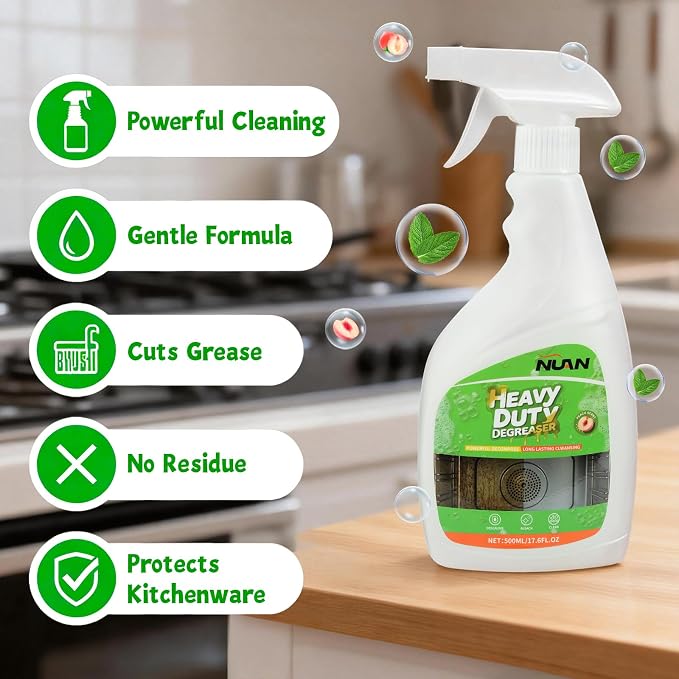 NUAN Heavy Duty Degreaser Spray, 500ML Kitchen Cleaner Spray, All Purpose Cleaner Multi Purpose Degreaser Cleaner Spray Removes Grease, Grime, And Stains On Microwave & Oven & Stove Top