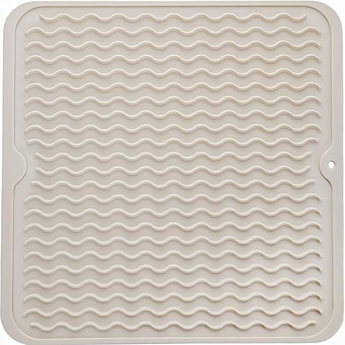MicoYang Silicone Dish Drying Mat for Multiple Usage,Easy clean,Eco-friendly,Heat-resistant Silicone Mat for Kitchen Counter or Sink,Refrigerator or Drawer liner Tapioca M 12 inches x 12 inches