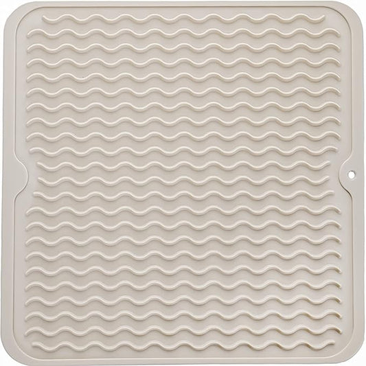 MicoYang Silicone Dish Drying Mat for Multiple Usage,Easy clean,Eco-friendly,Heat-resistant Silicone Mat for Kitchen Counter or Sink,Refrigerator or Drawer liner Tapioca M 12 inches x 12 inches