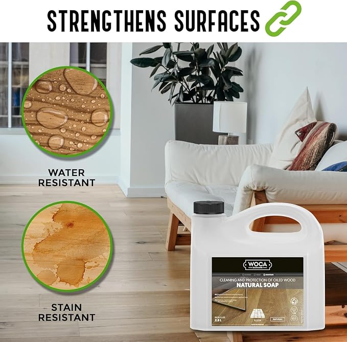 WOCA Denmark Natural Soap Bundle - 2x(1L) -Concentrated Cleaner for Oil-Treated Hardwood Floors, Furniture, Millwork, Cutting Boards, and Countertops.