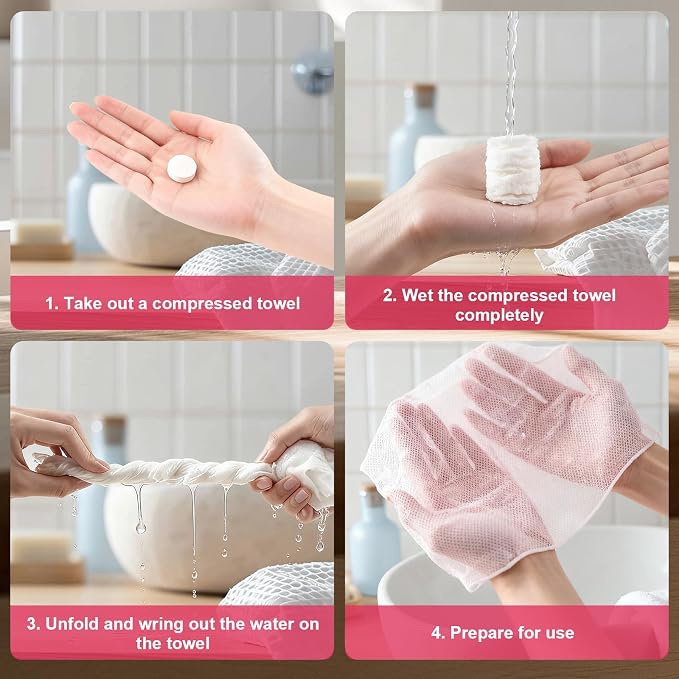 150Pcs Compressed Towel Tablets, Portable Mini Compressed Towels, Disposable Face Towel Washcloths for Travel, Beauty, Home Hand Wipes, Camping, Hiking, Outdoor Activities,Individually Wrapped MEQHUO