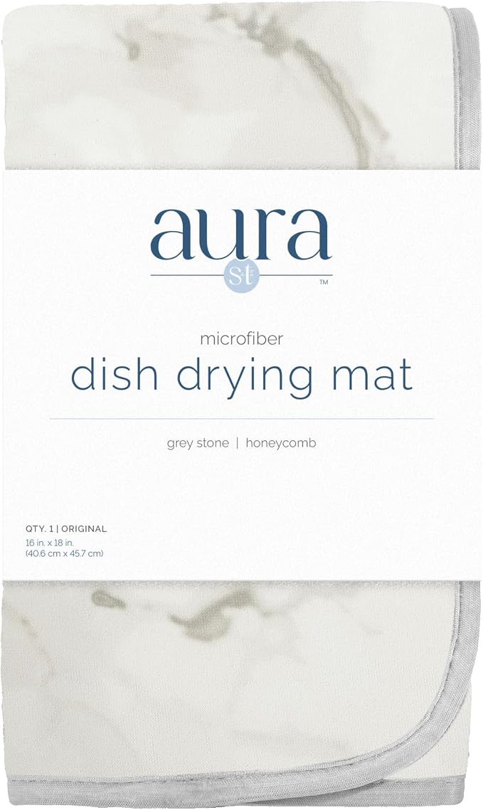 S&T INC. Dish Drying Mat, 16” x 18”, Absorbent Microfiber Kitchen Counter Mat, Dish Drying Pad for Dishes, Utensils, Pots and Pans, Large, Grey Stone
