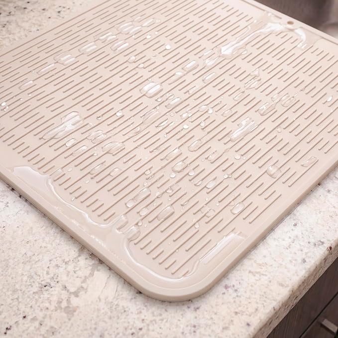MicoYang Silicone Dish Drying Mat for Multiple Usage,Easy clean,Eco-friendly,Heat-resistant Silicone Mat for Kitchen Counter or Sink,Refrigerator or Drawer Liner Tapioca XL 18 inches x 16 inches