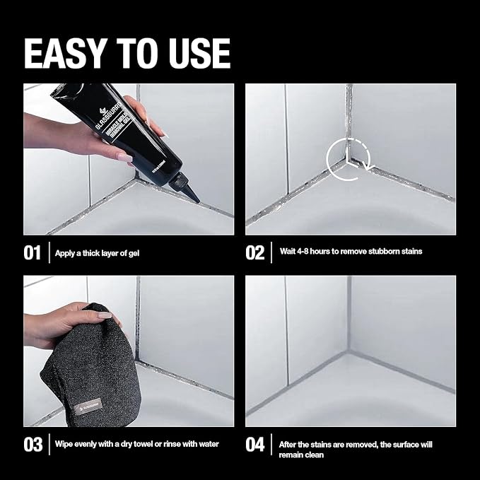 GlassGuard Miracle Mold Stain Remover Stain Gel – Heavy Duty Cleaning Gel for Grouts, Ceramic, Glass, Silicone, Caulk & More – Washing Machine Cleaner Front Loader (300 ml / 10 oz)