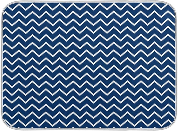 Nautical Navy Stripes Dish Drying Mat for Kitchen, Absorbent Microfiber Drying Pad Dish Mat, 24" X 18"
