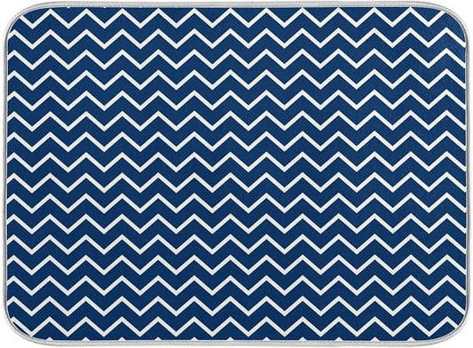 Nautical Navy Stripes Dish Drying Mat for Kitchen, Absorbent Microfiber Drying Pad Dish Mat, 24" X 18"