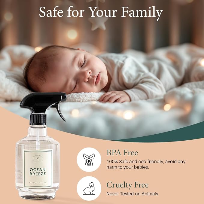 Chakra Freshener Fabric Spray - Long-Lasting Multi-Purpose Laundry Scent for Bedding, Clothes & Home Fabric Deodorizer, Luxury Room Deodorizer, Linen Spray w/Trigger, 16.9 fl oz, Ocean Breeze